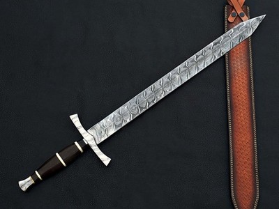Handmade Damascus Steel Sword With Wenge Wood Handle -Decorative