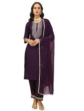 Women's Silk Blend Embroidered Kurta with Pant  Nazmin Border Lace Dupatta Set