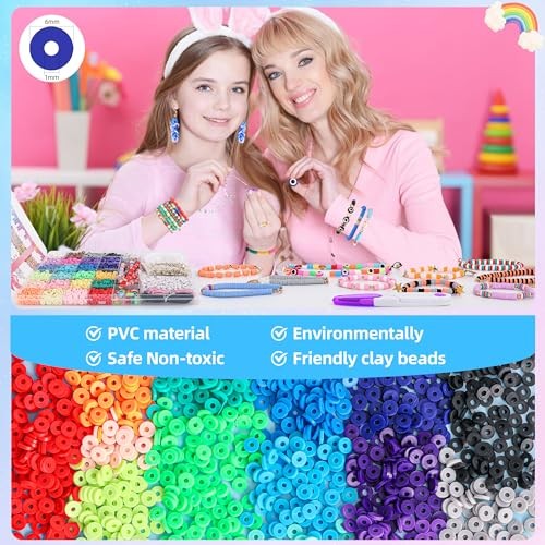 5800 PCS Clay Beads Bracelet Making Kit, 24 Colors Flat Preppy for Friendship - Picture 3 of 7