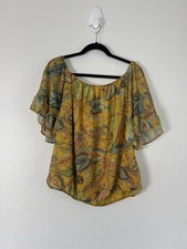 New York Company Sweet Pea collection XL Yellow Vintage Paisley Flutter Blouse