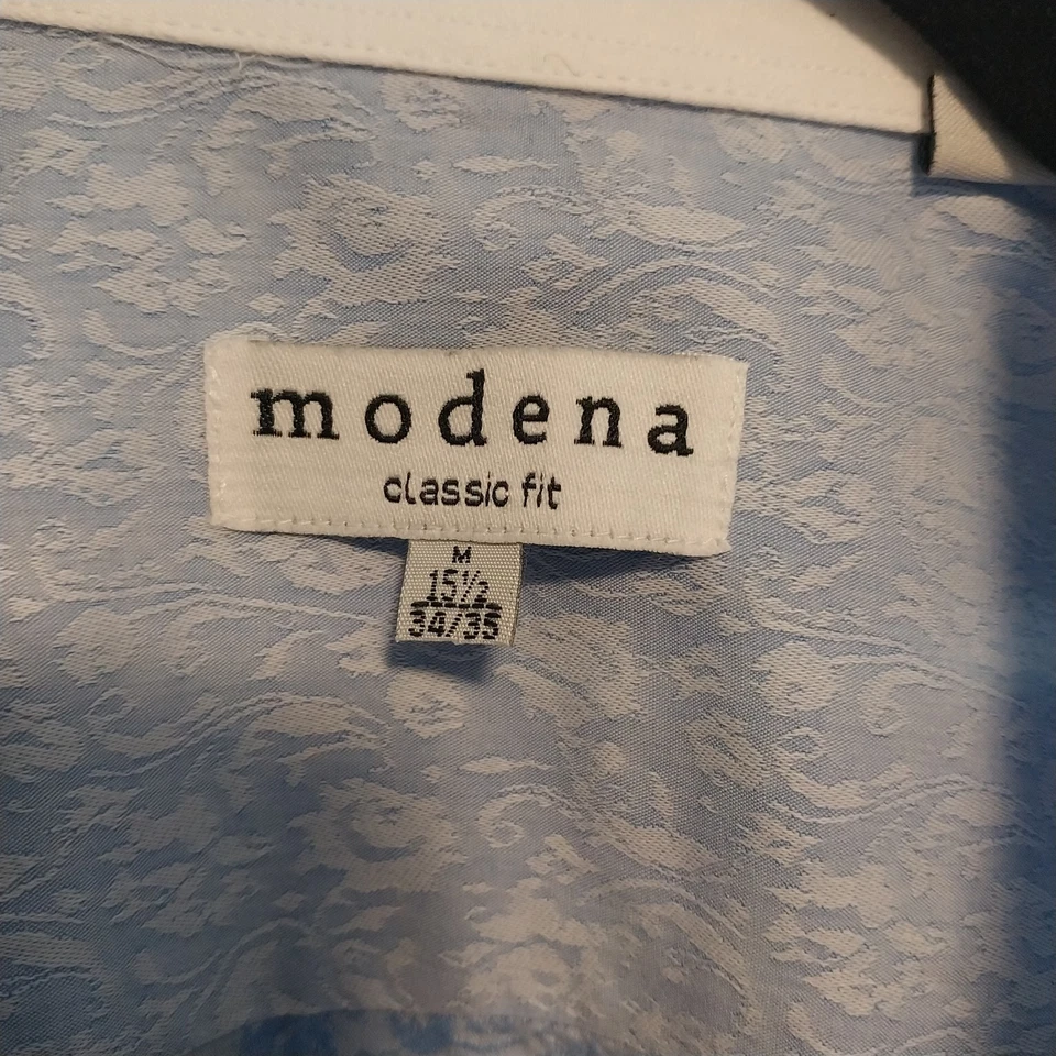 Camisa Hombre Azul Claro Paisley Cuello Blanco y Puños Franceses 66975 Modena Talla L Foto 3 de 4