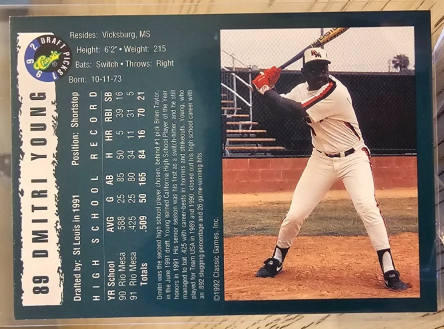 1992 Classic Draft Picks Dmitri Young #89 St. Louis Cardinals - Image 2 of 2