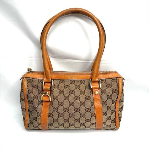 GUCCI GG Canvas Mini Boston Bag Leather Shoulder Handbag Authentic