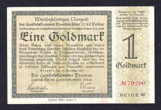 Dresden / Zittau Handelskammer 1 Goldmark 12.11.1923