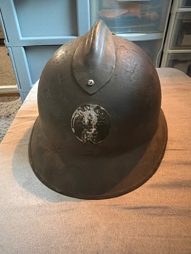 WWII French Army Adrian Steel Helmet with Infantry Badge 