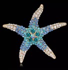 Pin Brooch D-1364 Large Starfish Bejeweled Blue Rhinestone