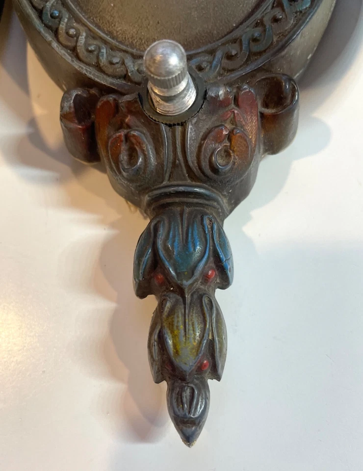 Aplique de pared antiguo doble vela Art Deco pintado metal texturizado con interruptor Foto 3 de 4