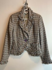 Finesse Women's Fringed Tweed Jacket Sz Sm