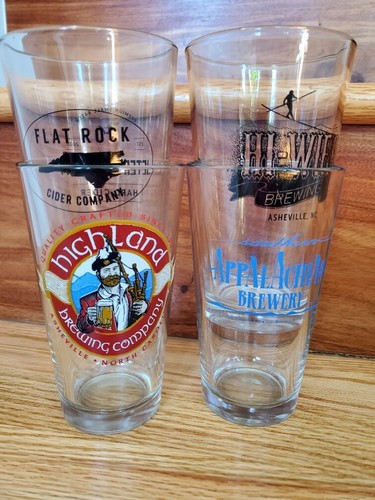 Set of 4 Pint Beer / Cider Glass Micro Breweries in Asheville Flat Rock NC /WNC - Picture 11 of 11