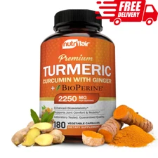 NutriFlair Turmeric Curcumin 2250mg & Ginger BioPerine Black Pepper, Max Potency