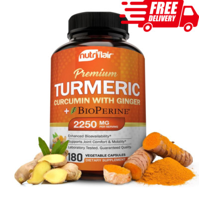 NutriFlair Turmeric Curcumin 2250mg & Ginger BioPerine Black Pepper, Max Potency