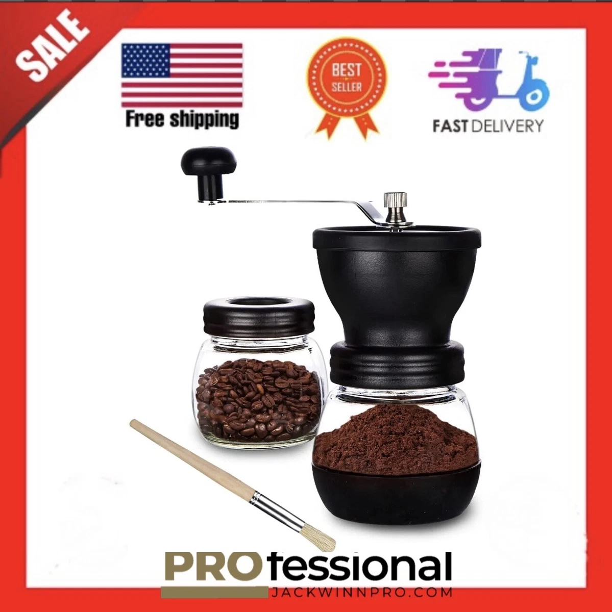 Manual Coffee Bean Grinder - 2 Glass Jars 11oz each