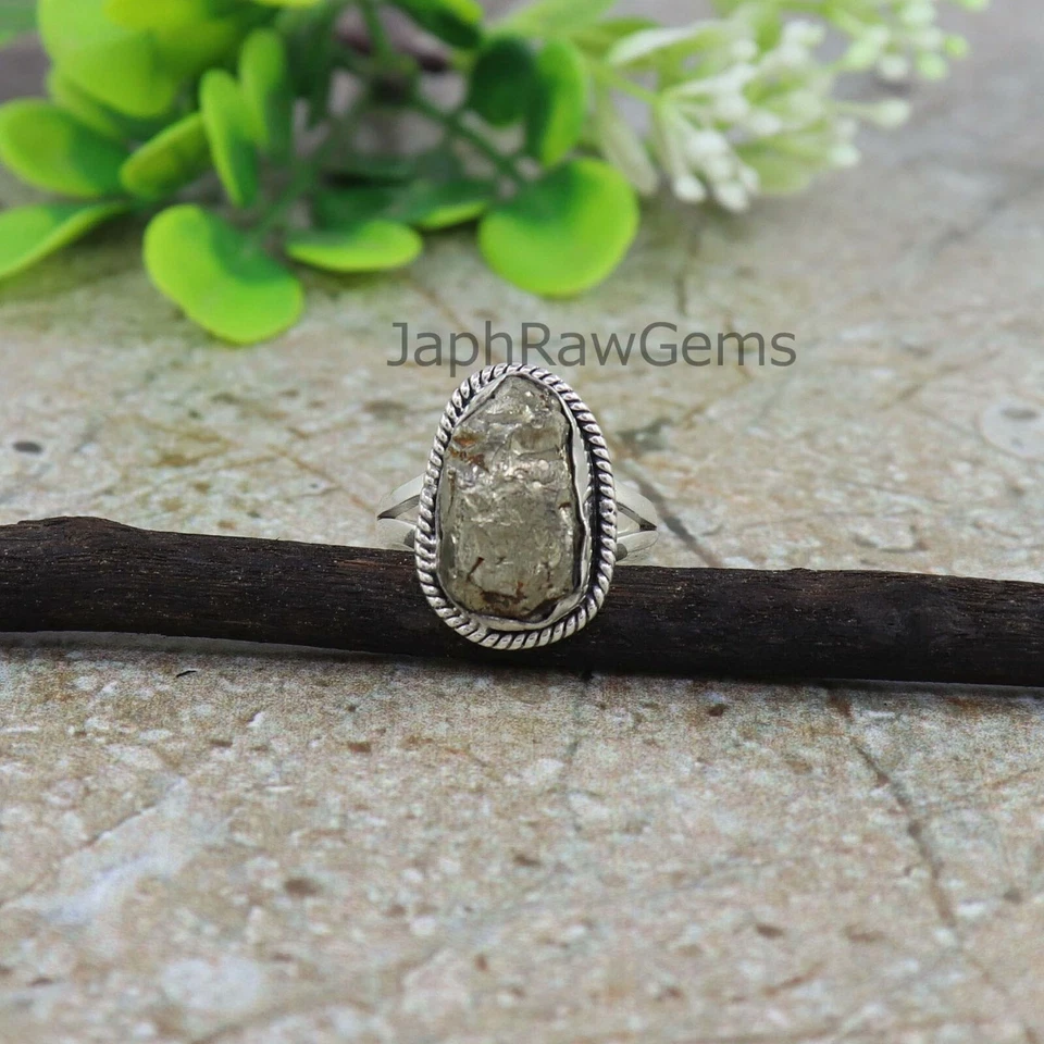 Natural Pyrite 925 Sterling Silver Boho Uncut Healing Crystal Ring Jewelry - Image 4 of 4