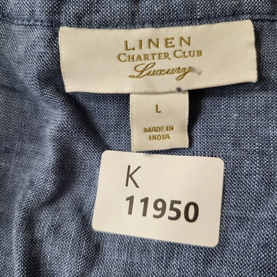 Top Charter Club Mujer Grande Azul Floral Lino Lujo Con Botones Manga Corta Foto 2 de 4