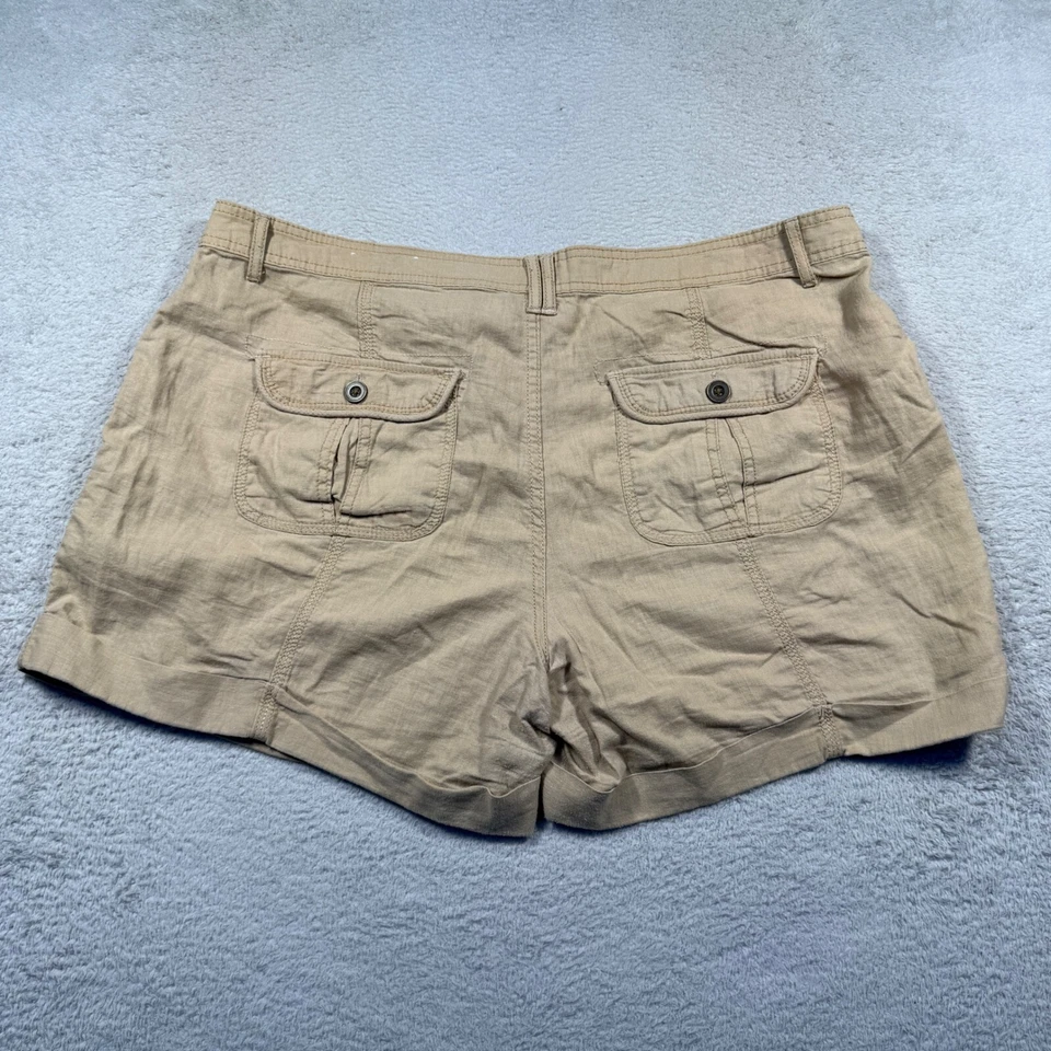Y2K APT. 9 Modern Linen Blend Khaki Shorts Cuffed Pockets Casual Women's 16 - Image 3 of 4