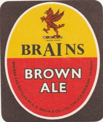 UNBENUTZTES BIERFLASCHENETIKETT - BRAINS BRAUEREI (WALES) - BRAUNES ALE