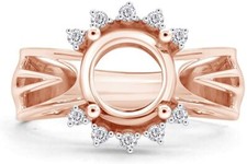 Round Shape Simulated Diamond Semi Mount Halo Ring 14k Rose Gold Plated Silver