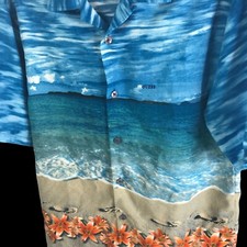 Guess Tropical Sol Vintage Button Shirt Blue Hawaiian S Ocean Beach colorblock