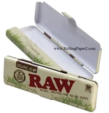 RAW ORGANIC HEMP Rolling Papers KING SIZE SLIM Metal Tin Storage Case Pack safe