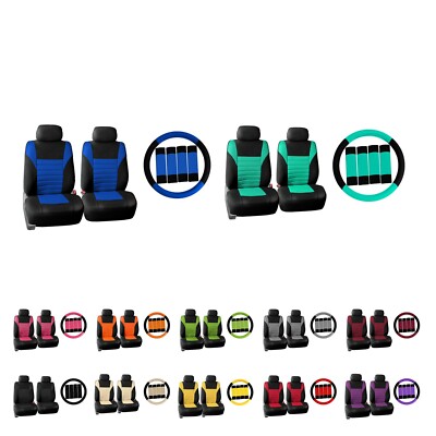 Car Seat Covers Premium 3D Air Mesh Front Set w/ Steering Wheel Cover Combo
