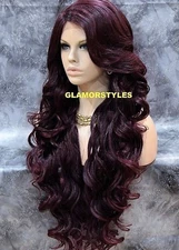 LACE FRONT FULL WIG EXTRA LONG LAYERED SIDE PART BLACK BURGUNDY MIX HEAT OK NWT