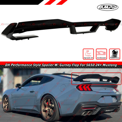#ad For 2024 26 Ford Mustang DH Performance Gloss Black Spoiler W Smoke Gurney Flap $182.99