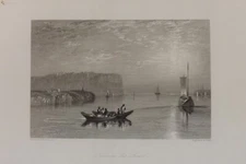 FRANCE 1830 B/W ENGRAVING SCENE ON THE LOIRE FRANCE  25CMS BY 17CMS P1667