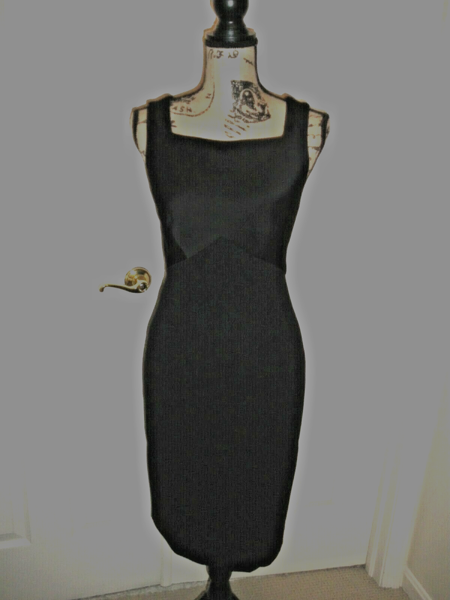 Donna Karan Collection Black satin & wool dress sz.4 Crisscross back Donna Karan Collection Black satin & wool dress sz.4 Crisscross back
