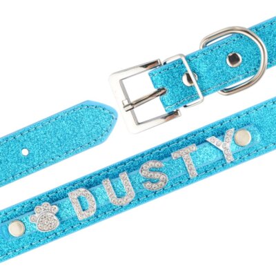 Personalized Bling Dog Collar - Rhinestone Leather Collar With Custom Name, XS To L Sizes