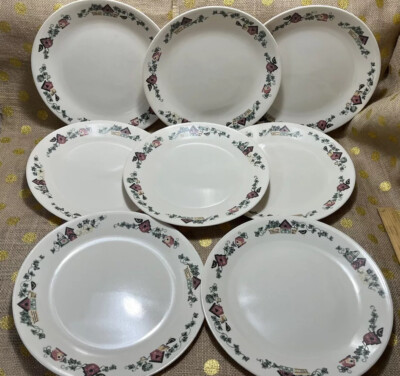 Set of 8 Corning Corelle Garden Home Dinner 10.25'' Plates Birdhouse Design VTG