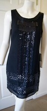 ADRIANNA PAPELL Evening Solid Black Sequin Silk Contrast Overlay Dress NWT SZ 4