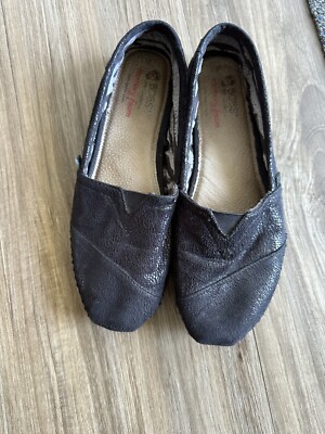 Bobs Skechers Women s Size 7 Black Memory Foam Casual Flats Slip On Shoes .