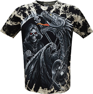 New Mens Grim Reaper Glow In The Dark Dragon Skull Axe Tye Dye T