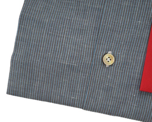 Camisa de vestir Kiton $1,195 nueva con etiquetas azul gris a rayas algodón lino (43 eu) 17 EE. UU. - Imagen 4 de 7