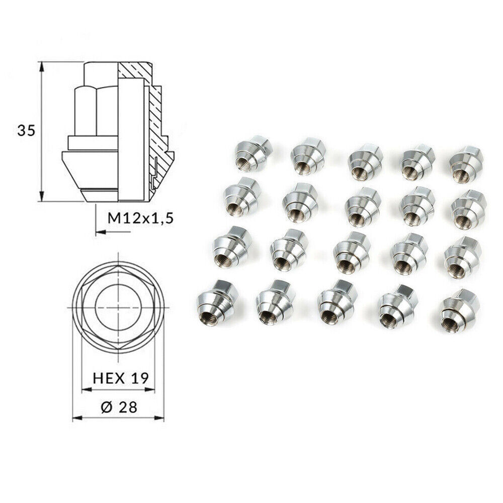 Radmuttern Kegelbund M12x1,5 SW19 Ersatz Für Ford Mondeo Alufelgen 20x
