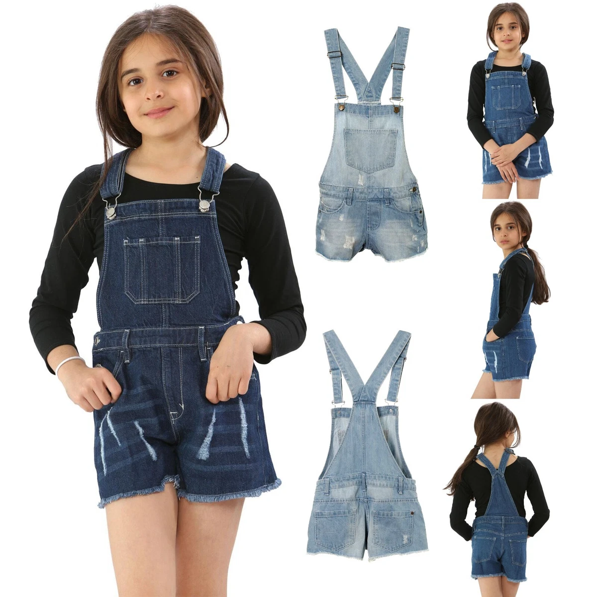 Girls denim deals dungaree shorts