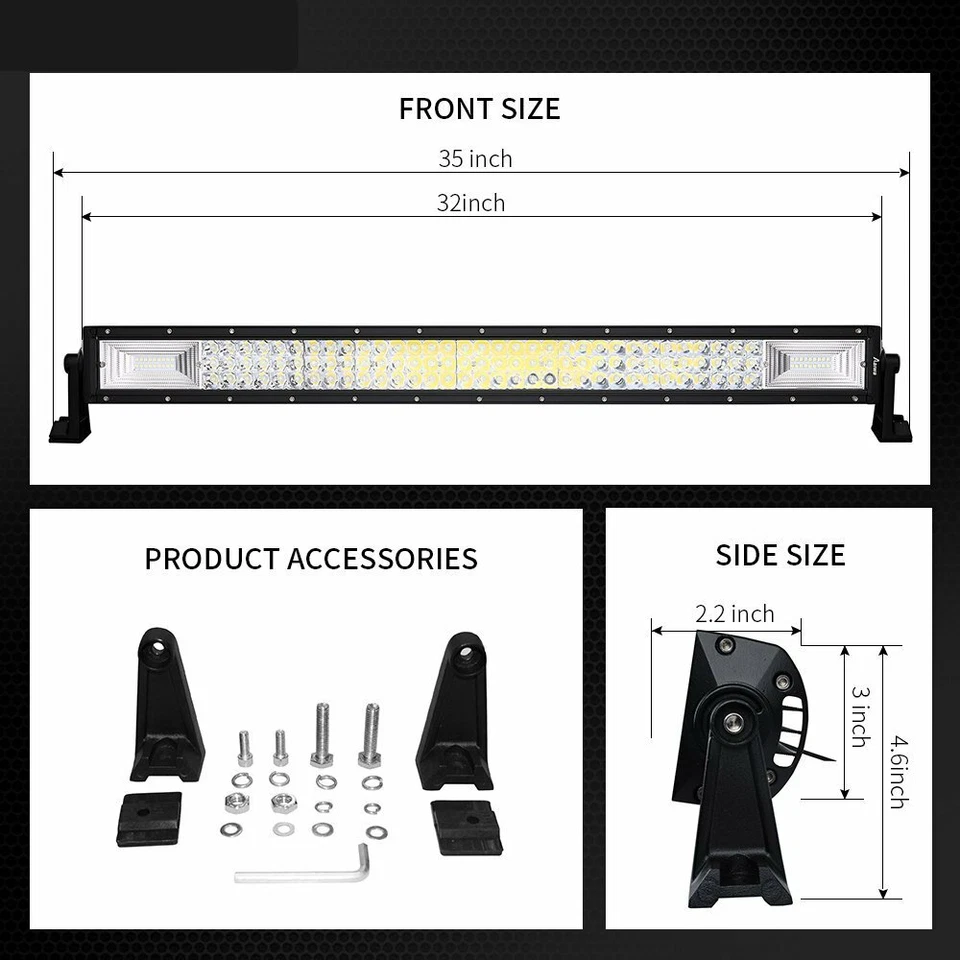 4 22 32 52" Recto 3 Filas Barra de Luz LED Combo Kit Vainas para Camión SUV Jeep Ford Foto 4 de 4