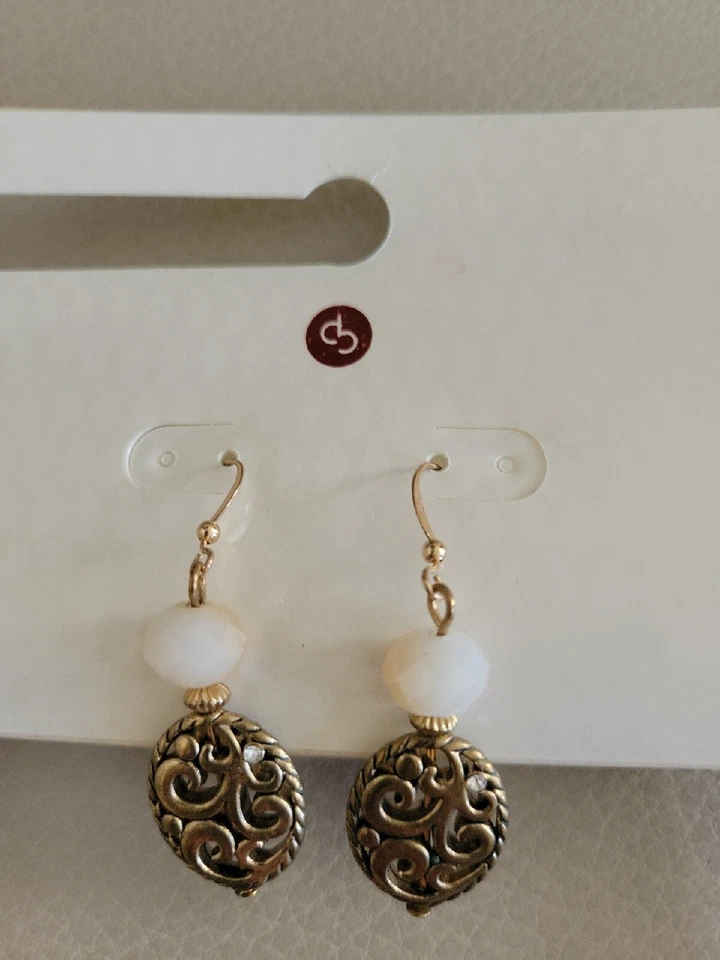 Dress Barn  Rose Gold Tone MOP,agate Corded Necklace & Dangle Earrings Set NOS - Image 2 of 4