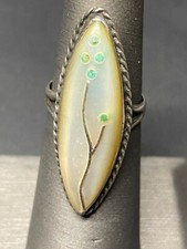 NATIVE AMERICAN 925 STERLING SILVER MOTHER OF PEARL SILVER INLAID RING SIZE 5.5