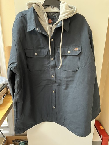 NEW Dickies Men's TJ203 Relaxed Fit Hooded Duck Quilted Shirt Navy Jacket Sz XL | eBay