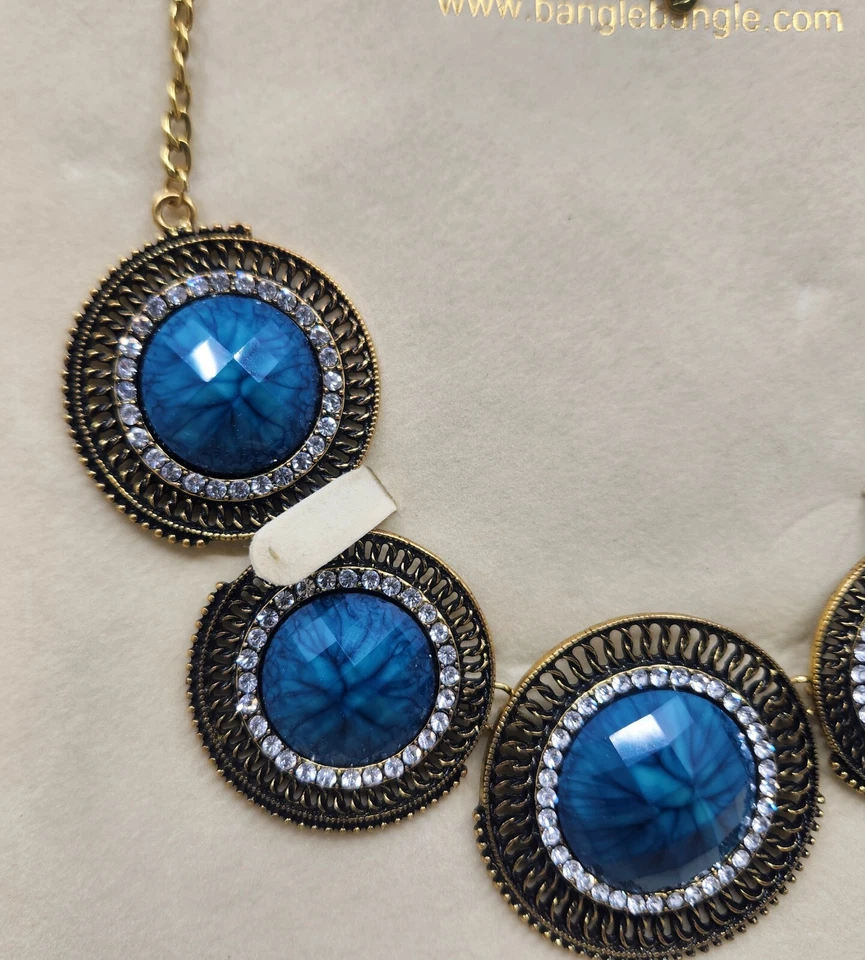 Amrita Singh Navy Blue Rhinestones Necklace Gold Tone - Image 2 of 4
