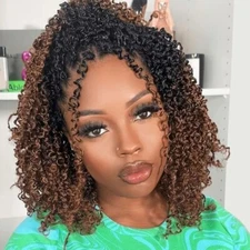 8"Yanky Twist Crochet Hair Pre-Looped Ombre BrownHair with Curly Ends Yank Twist
