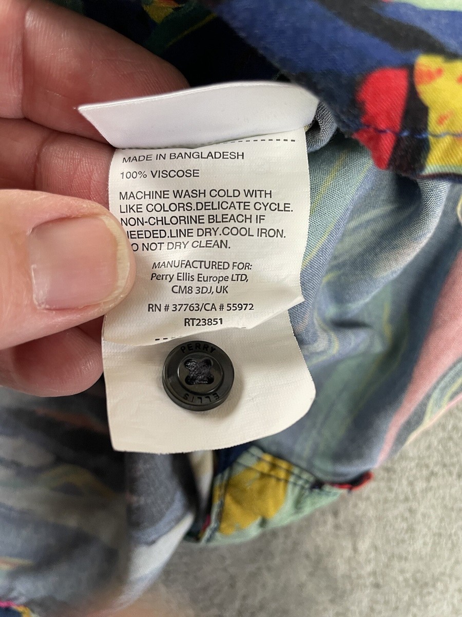 Perry Ellis Mens XL Viscose Button Up Camp Shirt Abstract Colorful