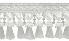 Beaded Tassel Fringe with Gimp Header, Color# A1 - Pure White [Sold By The Yard]