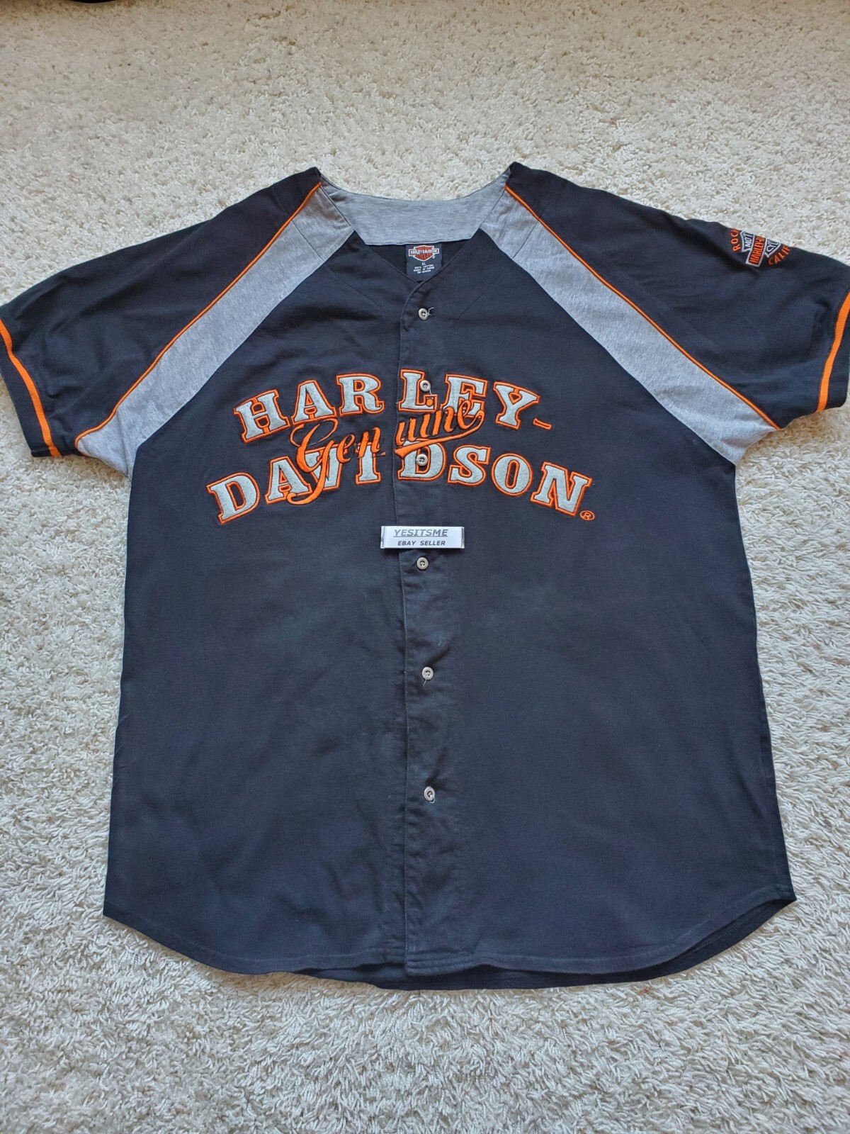 Harley Davidson Men's Baseball Jersey Style Metal But… Gem