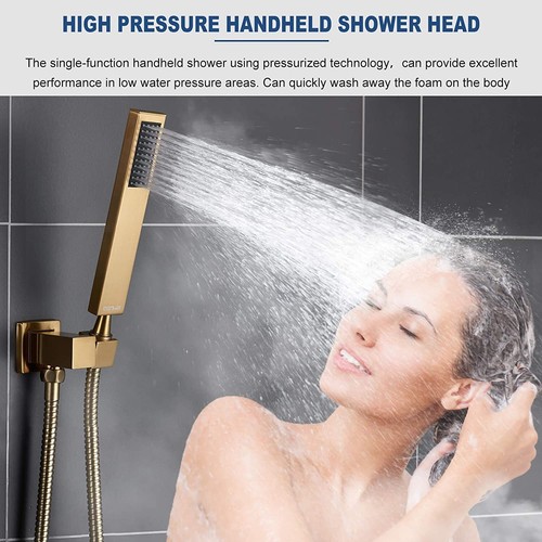Brushed Gold Shower Faucet Set System Rainfall Shower Head Combo w/Mixer Valve - Picture 5 of 76