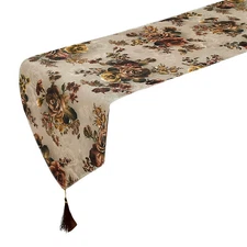 Cotton Flower Design Table Runner 188 x 33 cm Brown