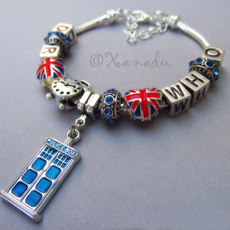Doctor Who Time Lord Companion European Charm Bracelet w/ Blue Police ...