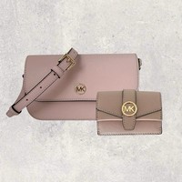 Michael Kors Tasche Crossbody Portmonee Jet Set Travel Greenwich Rosa Leder NEU