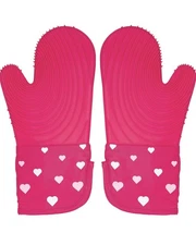 Oven Mitt Set with Heart Design, Heat Resistant Pot Holders Featuring Non-Sli...
